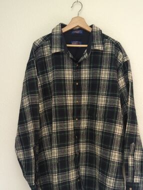 Pendleton Green, Cream & Black Plaid Button-Up Shirt